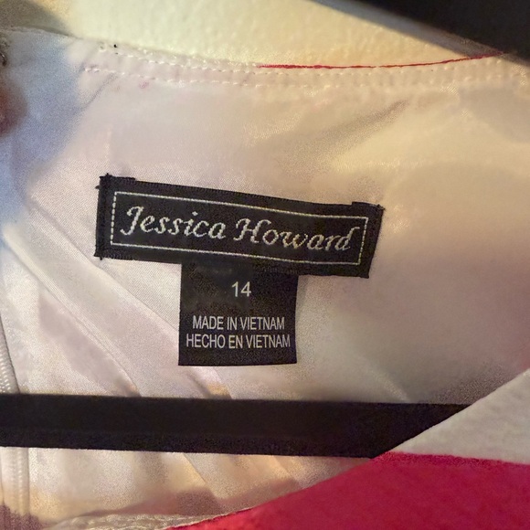 Jessica Howard Pink /White Striped Crochet Front Sleeveless Shift Dress - $99 - Picture 3 of 5